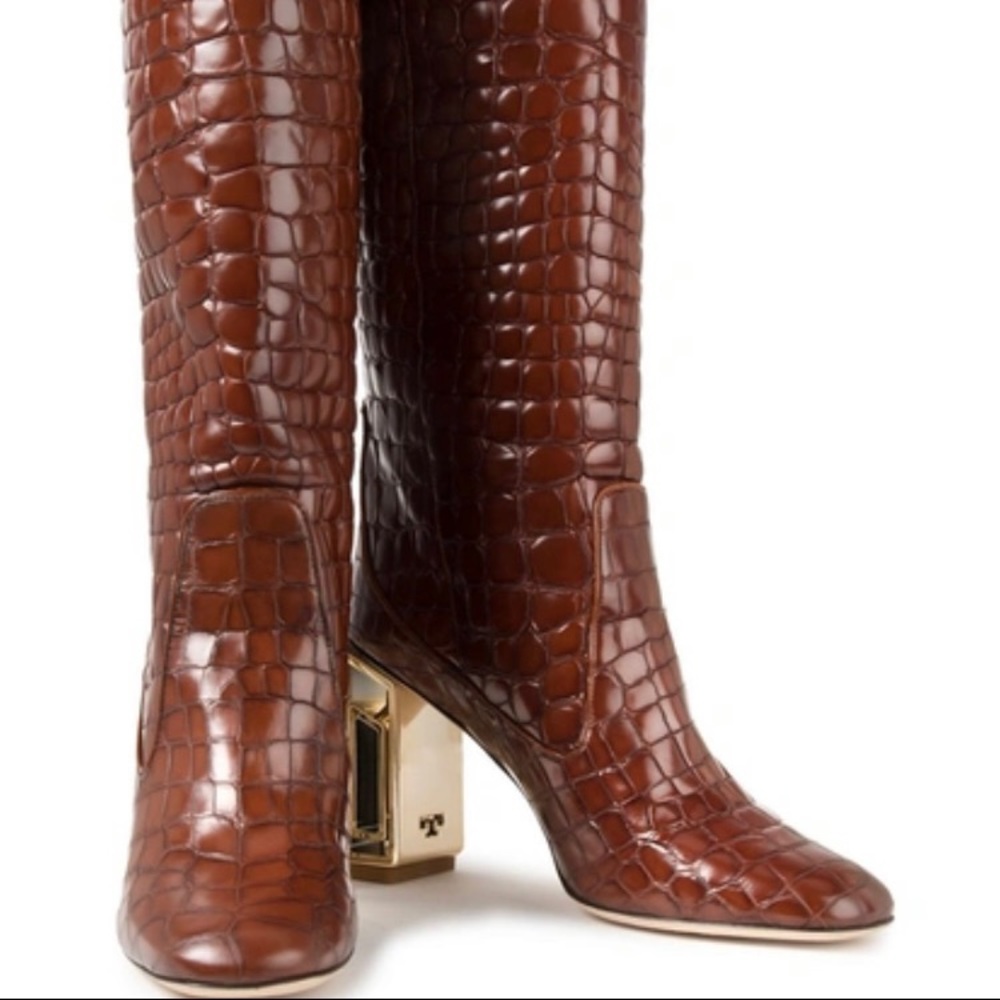 Tory Burch Jessa Croc effect leather knee boots
